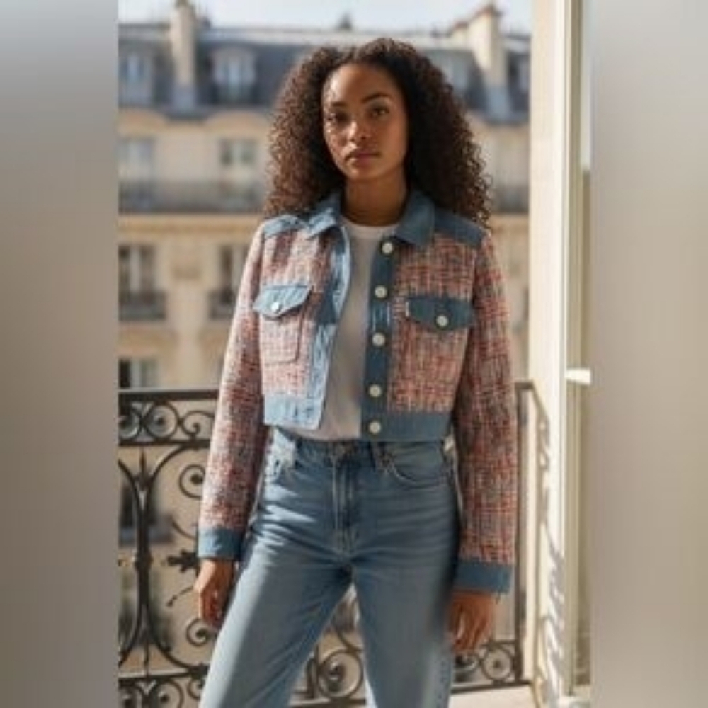 House of Harlow Tweed Denim Jacket  Medium